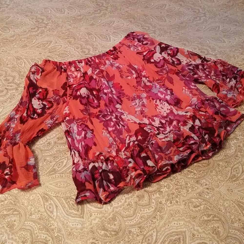 Lucky Brand off shoulder chiffon blouse